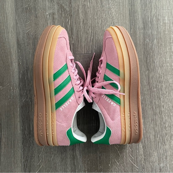Adidas Pink and Green Gazelle Bold Sneakers - Picture 1 of 6